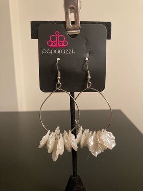 paparazzi Pearl Cluster Hoop Earrings in White